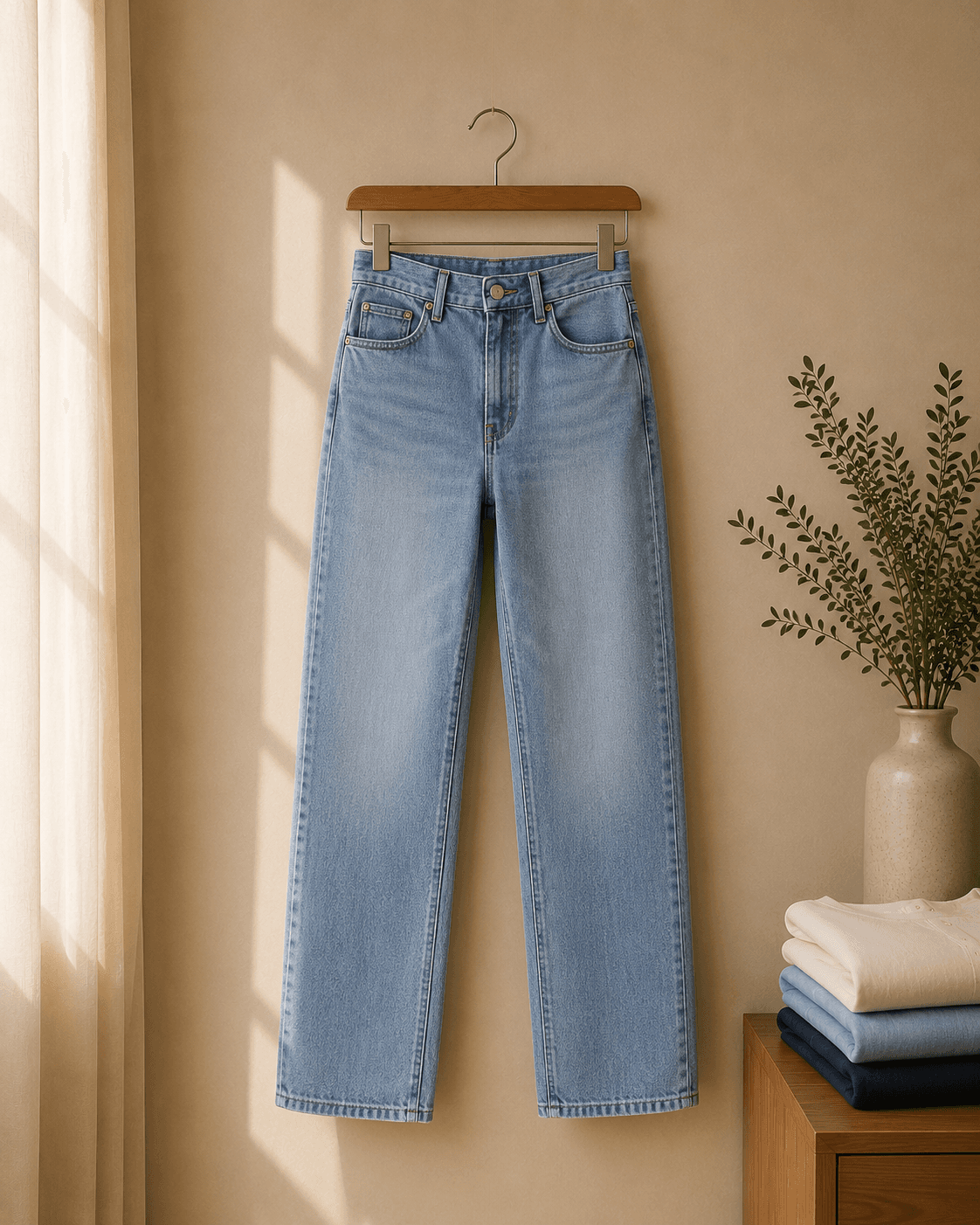 Jeans Rectos Tiro Alto